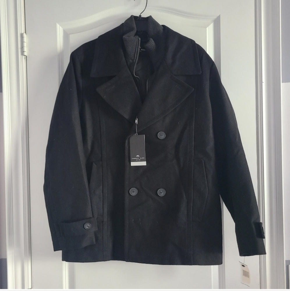 Wool Blend Double Breasted Peacoat Andrew Marc Mens Size Medium